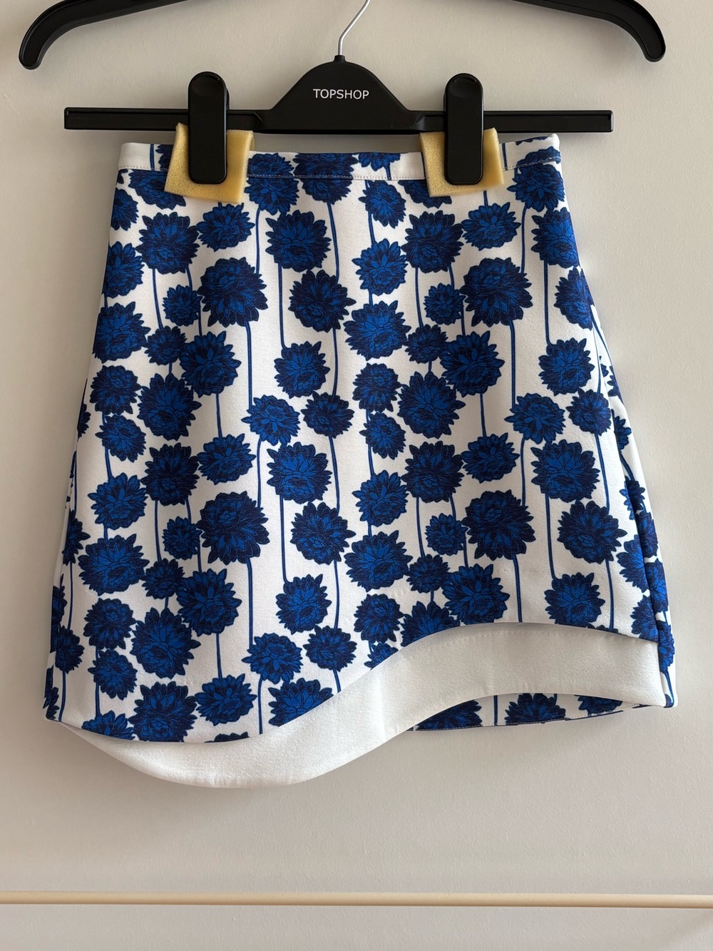 Topshop White Wave Ponte Mini Skirt Bold Blue Floral Print 0 XS